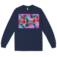 Navy Flower Hummingbird Long Sleeve Tee - Artiststas