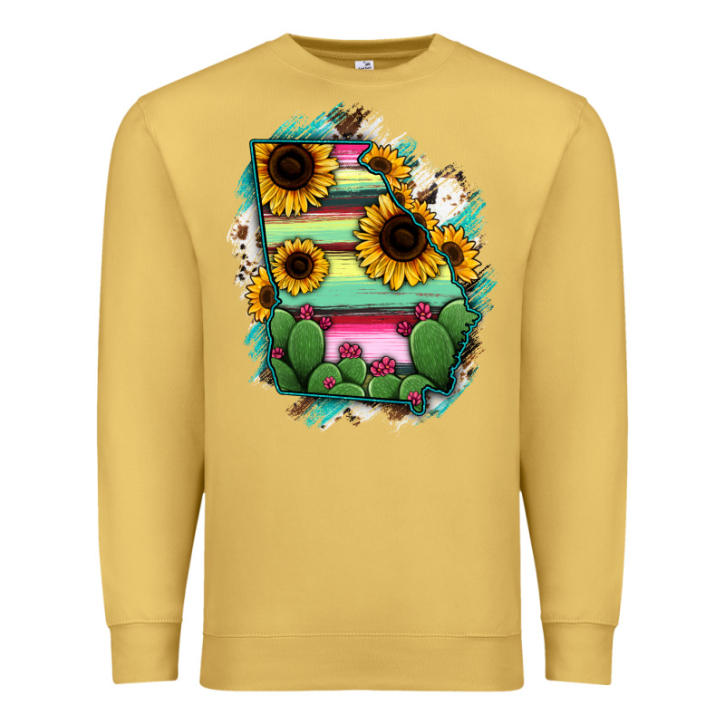 Georgia Map Sunflower Cactus Serape Premium Sweatshirt by RanaPortraitStore | Teevron