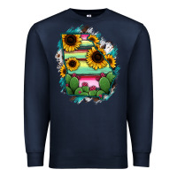 Navy Georgia Map Sunflower Cactus Serape Premium Sweatshirt - RanaPortraitStore