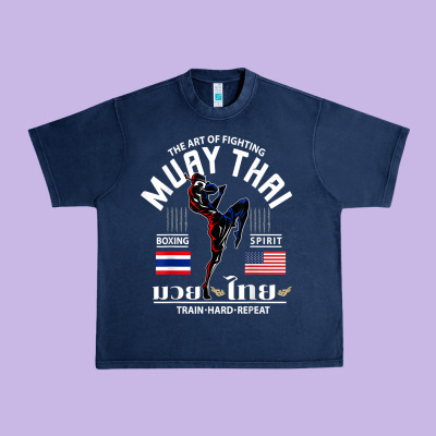 Thailand American Flag Muay Thai Boxing Train Hard Repeat T Shirt Urban Heavy Tee Designed By Inspiradesign