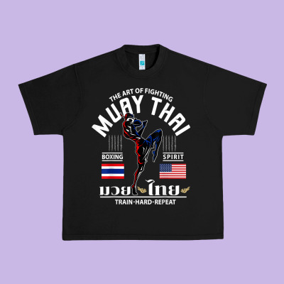 Thailand American Flag Muay Thai Boxing Train Hard Repeat T Shirt Urban Heavy Tee Designed By Inspiradesign