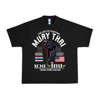 Black thailand american flag muay thai boxing train hard repeat t shirt Urban Heavy Tee - InspiraDesign