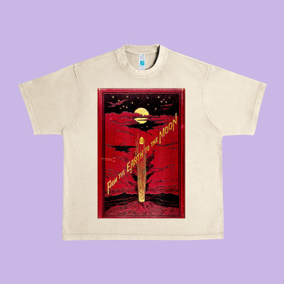 From The Earth To The Moon Jules Verne Book Cover Design Urban Heavy Tee Designed By Artchic
