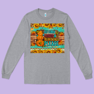 Autumn Leaves And Pumpkin Please Long Sleeve Tee Designed By Artiststas