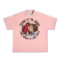 Salmon tease it to jesus and spray it like hell leopard western raglan baseba Urban Heavy Tee - ArtChic