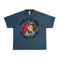 Midnight Navy tease it to jesus and spray it like hell leopard western raglan baseba Urban Heavy Tee - ArtChic