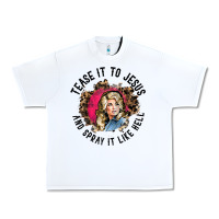 White tease it to jesus and spray it like hell leopard western raglan baseba Urban Heavy Tee - ArtChic