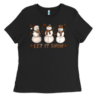 Black Let It Snow Snowmen Ladies Tee - LillyAllenDesigns