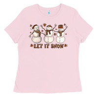 Bubblegum Pink Let It Snow Snowmen Ladies Tee - LillyAllenDesigns