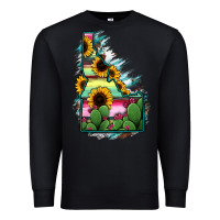 Black Idaho Map Sunflower Cactus Serape Premium Sweatshirt - RanaPortraitStore