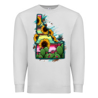 Dove Grey Idaho Map Sunflower Cactus Serape Premium Sweatshirt - RanaPortraitStore