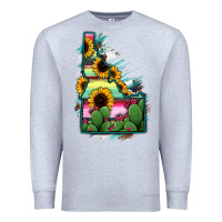 Heather Grey Idaho Map Sunflower Cactus Serape Premium Sweatshirt - RanaPortraitStore