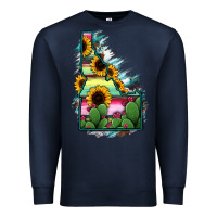 Navy Idaho Map Sunflower Cactus Serape Premium Sweatshirt - RanaPortraitStore