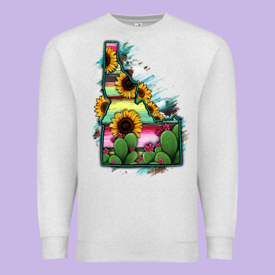 Idaho Map Sunflower Cactus Serape Premium Sweatshirt Designed By Ranaportraitstore