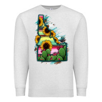 Oatmeal Heather Idaho Map Sunflower Cactus Serape Premium Sweatshirt - RanaPortraitStore