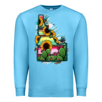Ocean Blue Idaho Map Sunflower Cactus Serape Premium Sweatshirt - RanaPortraitStore
