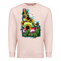 Pale Pink Idaho Map Sunflower Cactus Serape Premium Sweatshirt - RanaPortraitStore