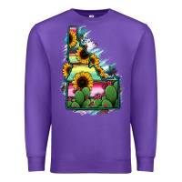 Purple Idaho Map Sunflower Cactus Serape Premium Sweatshirt - RanaPortraitStore