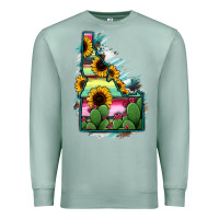 Seafoam Idaho Map Sunflower Cactus Serape Premium Sweatshirt - RanaPortraitStore