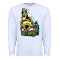 White Idaho Map Sunflower Cactus Serape Premium Sweatshirt - RanaPortraitStore