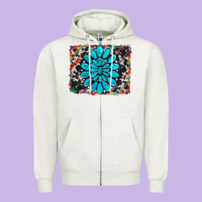 Cowhide And Serape Gemstone Background Zipper Hoodie Designed By Ranaportraitstore