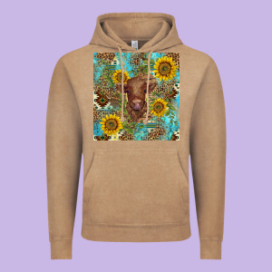 Western Highland Cow Vintage Hoodie Designed By Barkaloodesign
