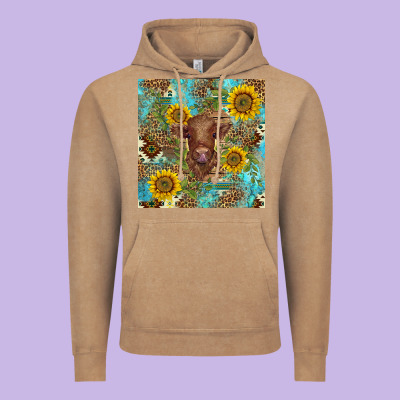 Western Highland Cow Vintage Hoodie Designed By Barkaloodesign