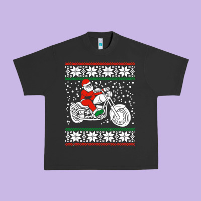 Santa Ridin Motocycle Urban Heavy Tee Designed By Studioelite