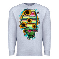 Heather Grey Illinois Map Sunflower Cactus Serape Premium Sweatshirt - RanaPortraitStore