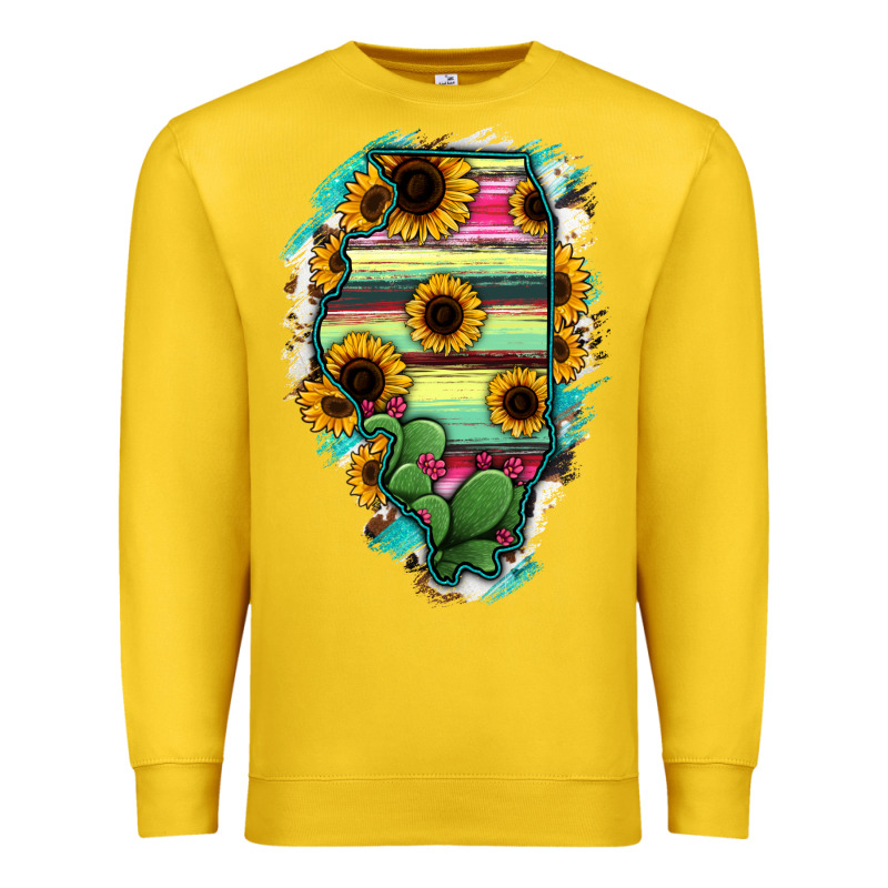 Illinois Map Sunflower Cactus Serape Premium Sweatshirt by RanaPortraitStore | Teevron