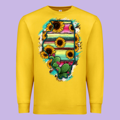 Illinois Map Sunflower Cactus Serape Premium Sweatshirt Designed By Ranaportraitstore
