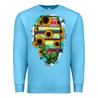 Ocean Blue Illinois Map Sunflower Cactus Serape Premium Sweatshirt - RanaPortraitStore