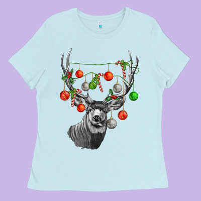 Mule Deer With Ladies Tee Designed By Lillyallendesigns