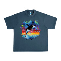 Midnight Navy Orca Killer Whale Starry Night Impressionist Dog Art By Aja Urban Heavy Tee - PixelFlow