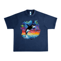 Navy Orca Killer Whale Starry Night Impressionist Dog Art By Aja Urban Heavy Tee - PixelFlow