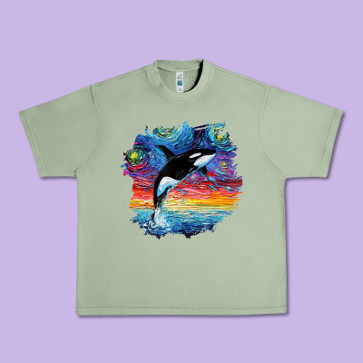 Orca Killer Whale Starry Night Impressionist Dog Art By Aja Urban Heavy Tee Designed By Pixelflow
