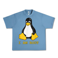 Pebble Blue Linux Mascot Tux the Penguin I Am Root TShirt Men Women Kids Urban Heavy Tee - PixelFlow