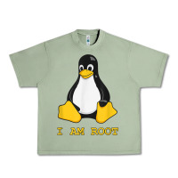Oil Green Linux Mascot Tux the Penguin I Am Root TShirt Men Women Kids Urban Heavy Tee - PixelFlow