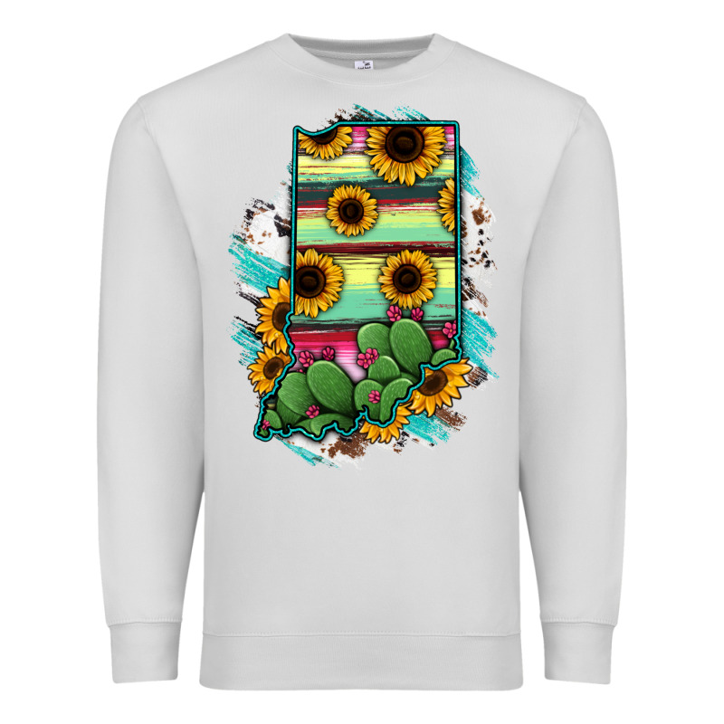 Indiana Map Sunflower Cactus Serape Premium Sweatshirt by RanaPortraitStore | Teevron