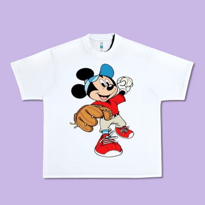 Micky-playing-baseball-cartoon-illustration-- Urban Heavy Tee Designed By Pixelflow