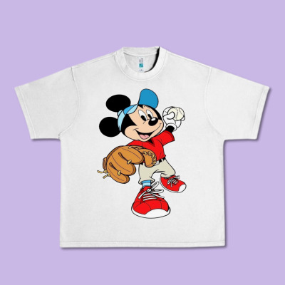 Micky-playing-baseball-cartoon-illustration-- Urban Heavy Tee Designed By Pixelflow