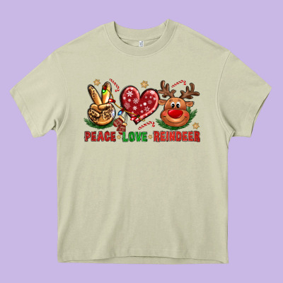 Peace Love Reindeer Christmas Heavy Core Tee Designed By Bundleandbundleshop