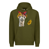 Army Green alpaca with sunflowers and bandana Premium Hoodie - BarkalooDesign
