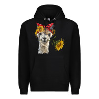 Black alpaca with sunflowers and bandana Premium Hoodie - BarkalooDesign