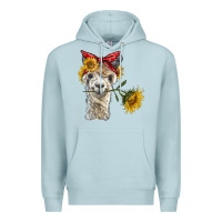 Blue Mist alpaca with sunflowers and bandana Premium Hoodie - BarkalooDesign