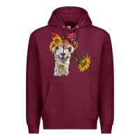 Burgundy alpaca with sunflowers and bandana Premium Hoodie - BarkalooDesign