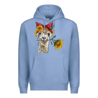 Colony Blue alpaca with sunflowers and bandana Premium Hoodie - BarkalooDesign