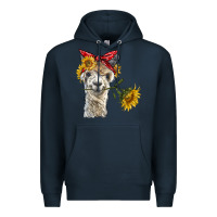 Navy alpaca with sunflowers and bandana Premium Hoodie - BarkalooDesign