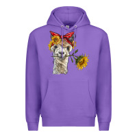 Purple alpaca with sunflowers and bandana Premium Hoodie - BarkalooDesign