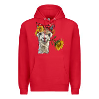 Red alpaca with sunflowers and bandana Premium Hoodie - BarkalooDesign